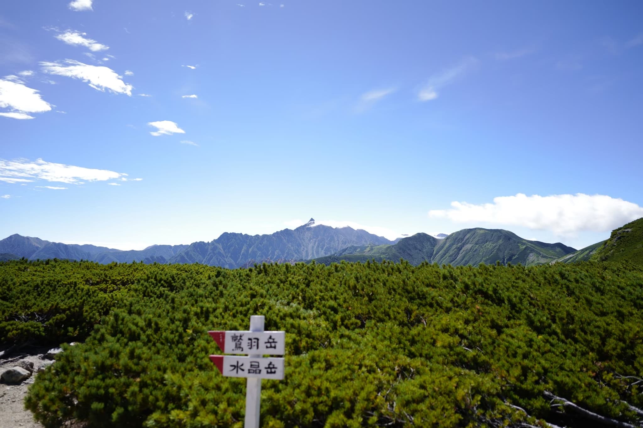 鷲羽岳と水晶岳への道標