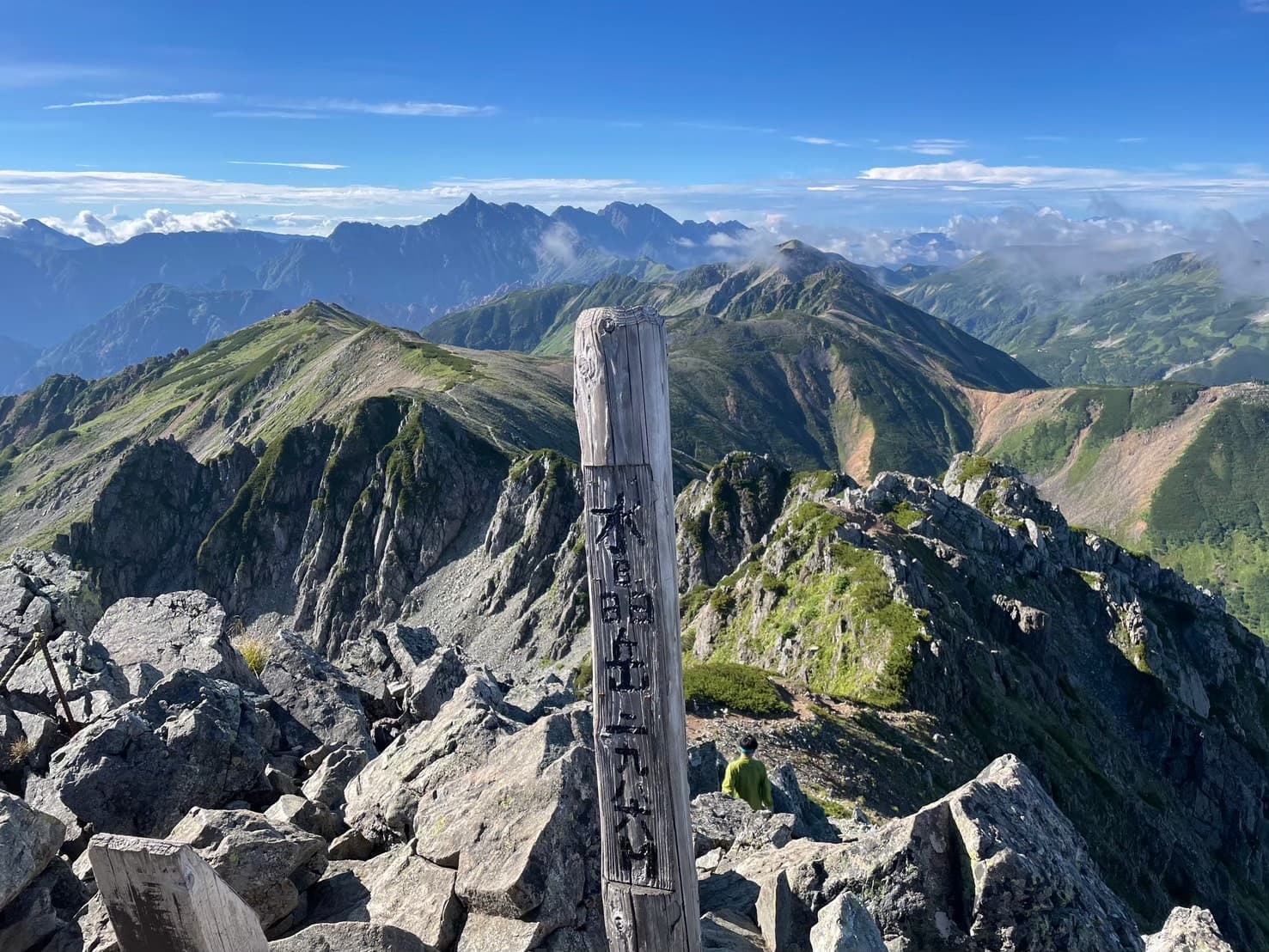 水晶岳山頂標識