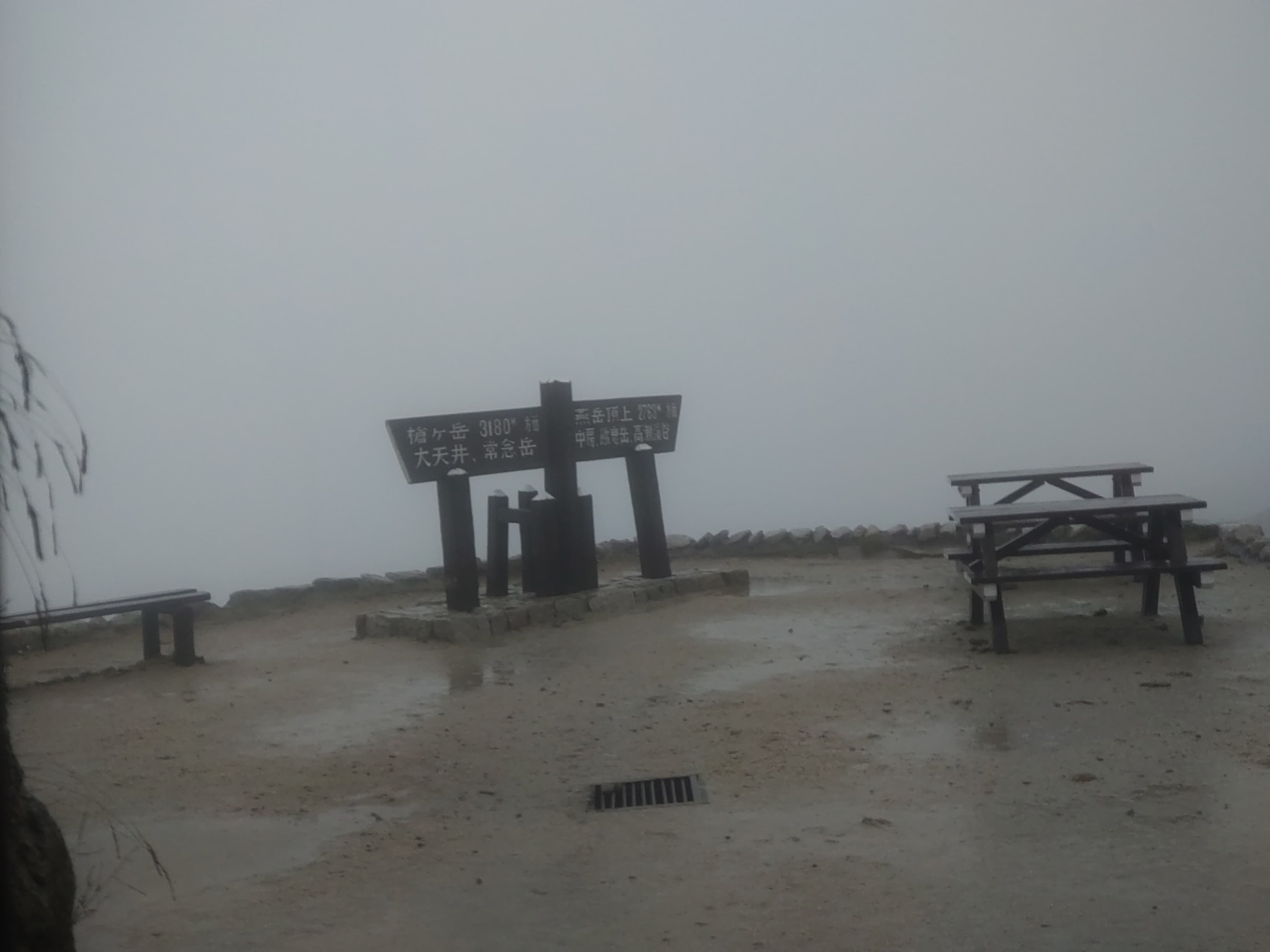 燕山荘前の道標