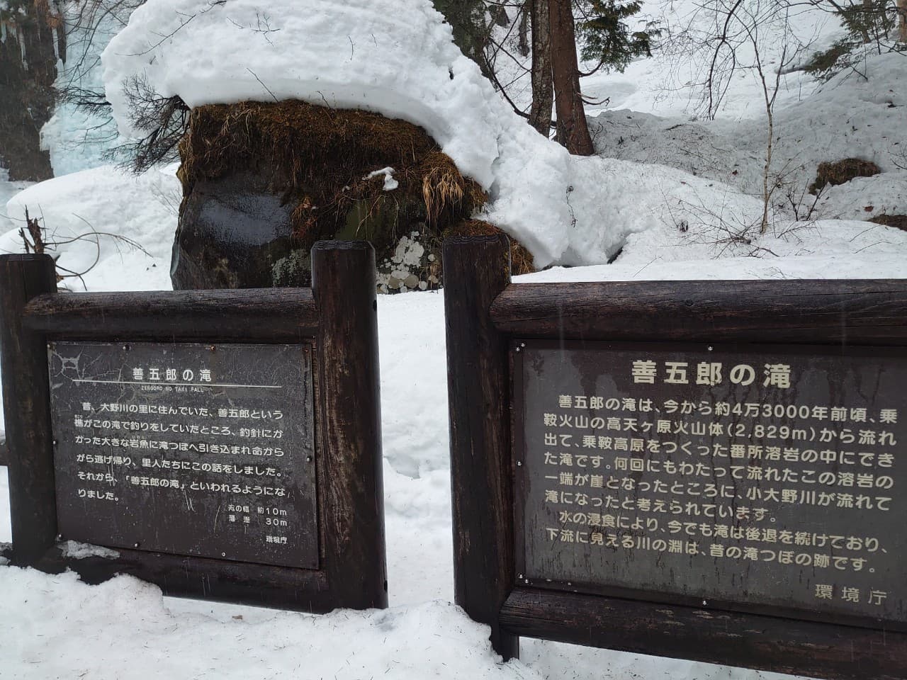 善五郎の滝の看板